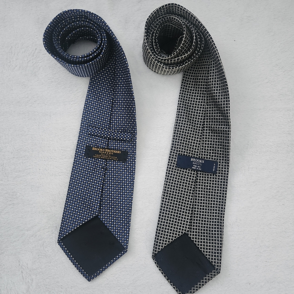 BROOKS BROTHERS Set of 2 Men's Pure Silk Ties Navy Blue‎ Black Formal Office